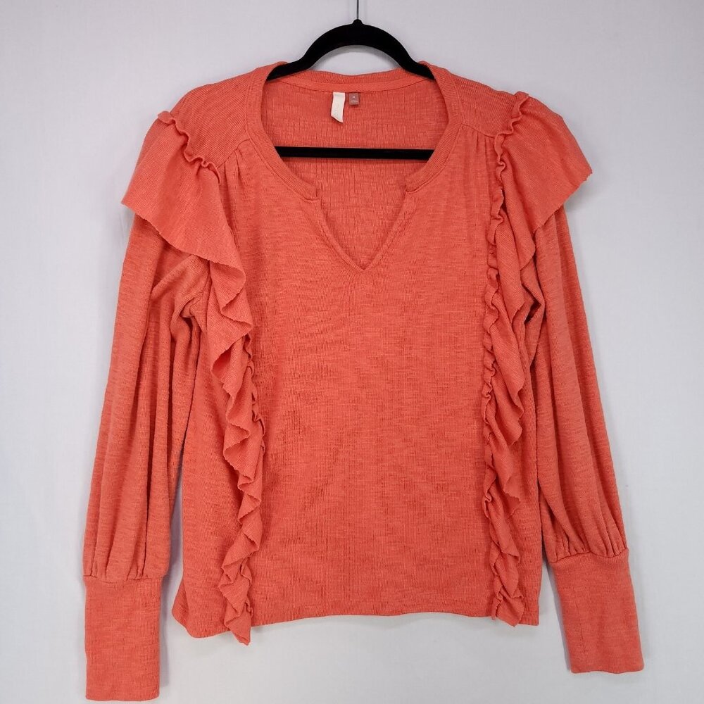 Anthropologie Pilcro Ruffle Sweater Size Medium Pullover Coral Orange Coastal